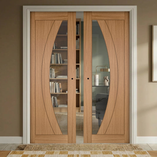 Sicily Oak Clear Glazed Double Pocket Door System