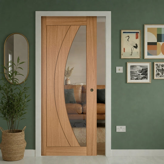 Sicily Oak Clear Glazed Pocket Door Set