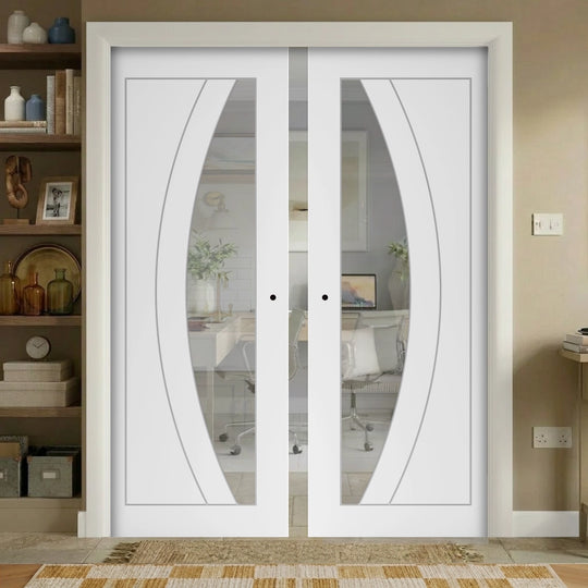 Sicily White Clear Glazed Double Pocket Door Set