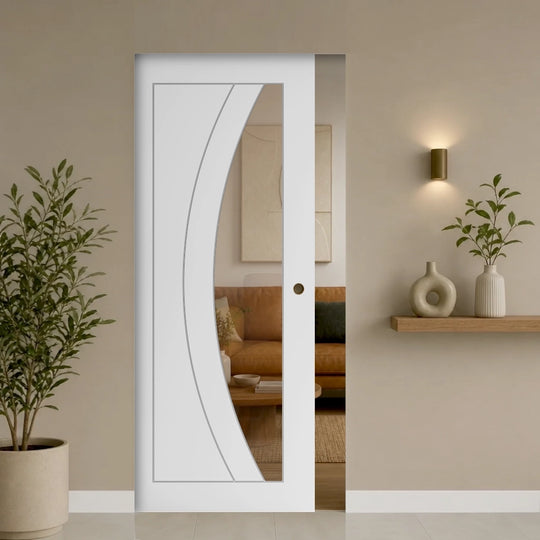 Sicily White Clear Glazed Flush Pocket Door Set