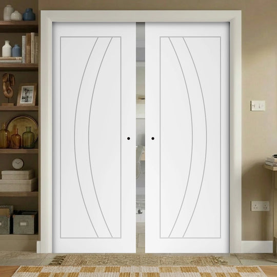 Sicily White Double Pocket Door Set