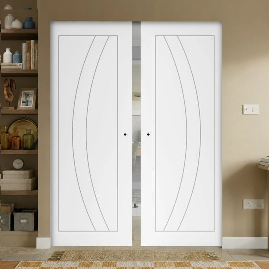 Sicily White Double Flush Pocket Door Set