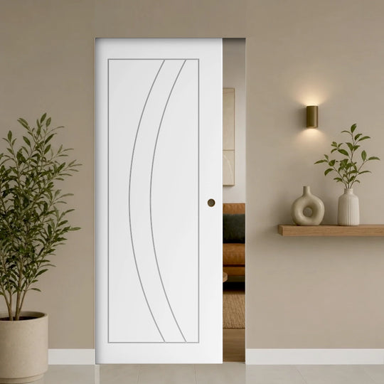 Sicily White Flush Pocket Door Set