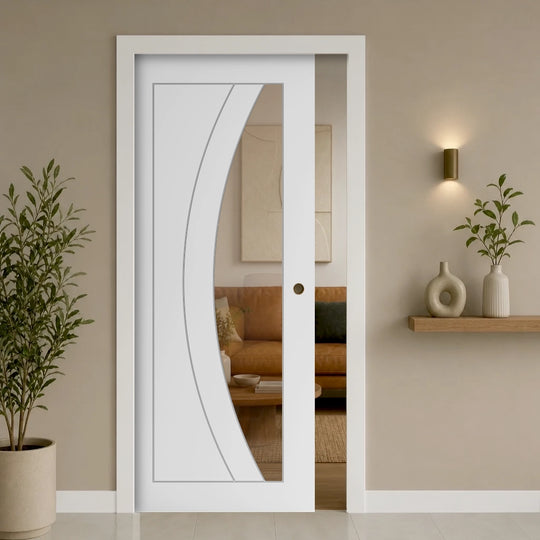 Sicily White Clear Glazed Pocket Door Set