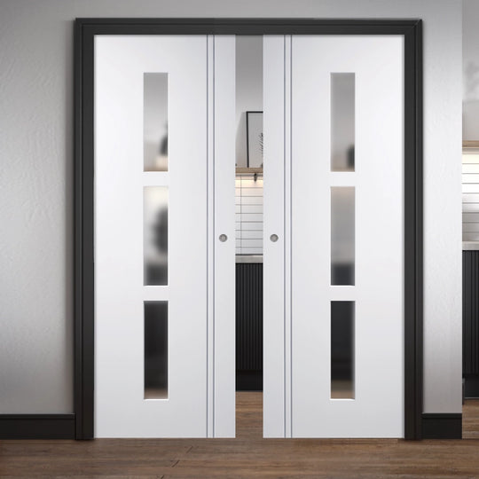 Sierra Blanco 3L Obscure Glazed Double Pocket Door Set