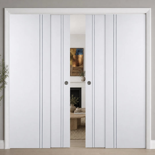White Sierra Blanco 4 Door Telescopic Pocket Door System