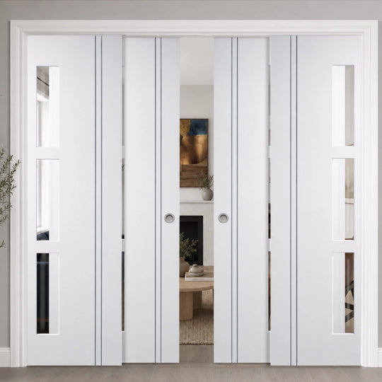 White Sierra Blanco 3L Glazed 4 Door Telescopic Pocket Door System