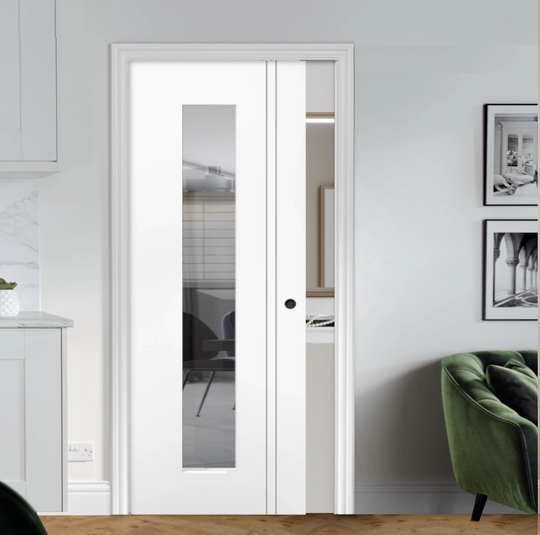 Sierra Blanco Clear Glazed Long Light Pocket Door Set