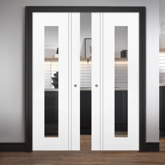 Sierra Blanco Clear Glazed Long Light Double Pocket Door Set