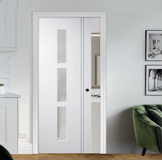 Sierra Blanco 3L Obscure Glazed Pocket Door Set