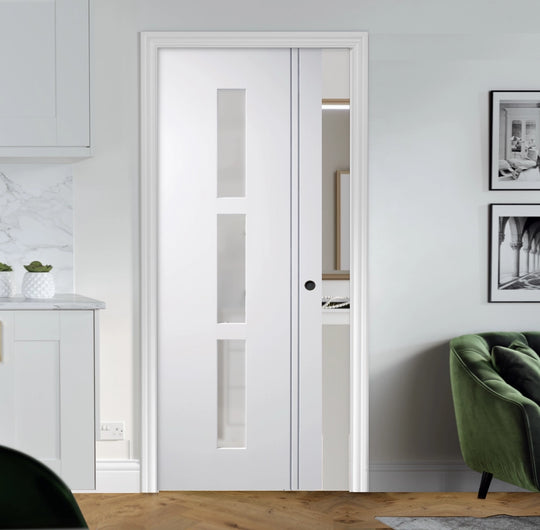 Sierra Blanco 3L Obscure Glazed Pocket Door Set