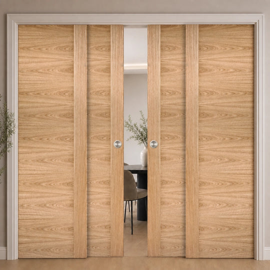 Oak Sofia Fully Finished 4 Door Telescopic Pocket Door System