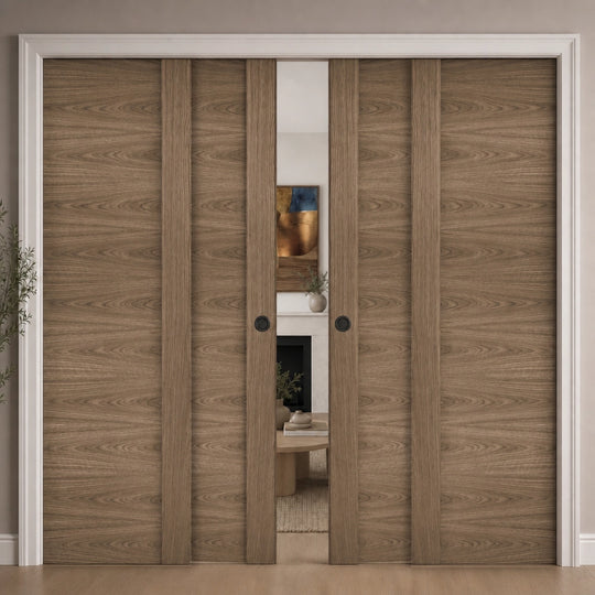 Sofia Walnut Fully Finished 4 Door Telescopic Pocket Door System