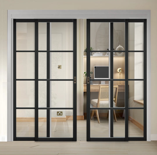 Soho Black 4L Sliding French Doors with Fixed Panels