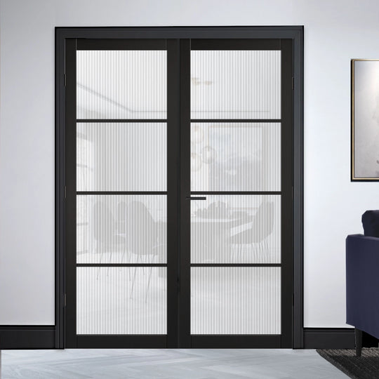 Black Soho 4L Reeded Glazed Industrial Style Door Pair