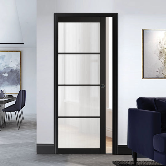 Black Soho 4L Reeded Glazed Pocket Door Set