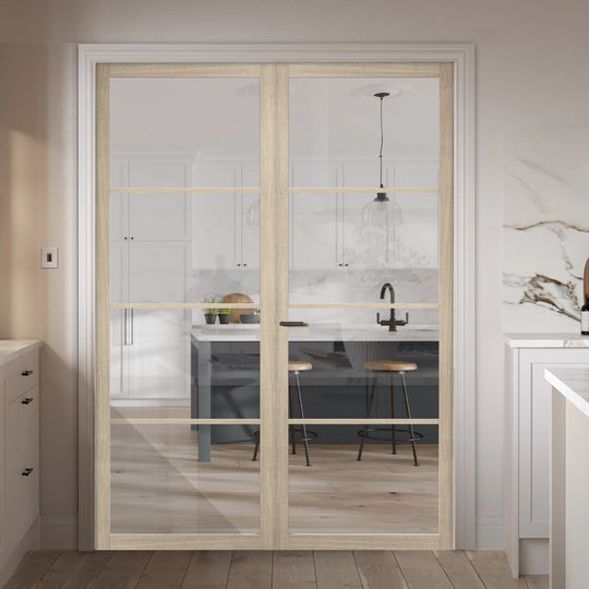 Blonde Oak Soho Clear Glazed Slimline Internal Door Pair