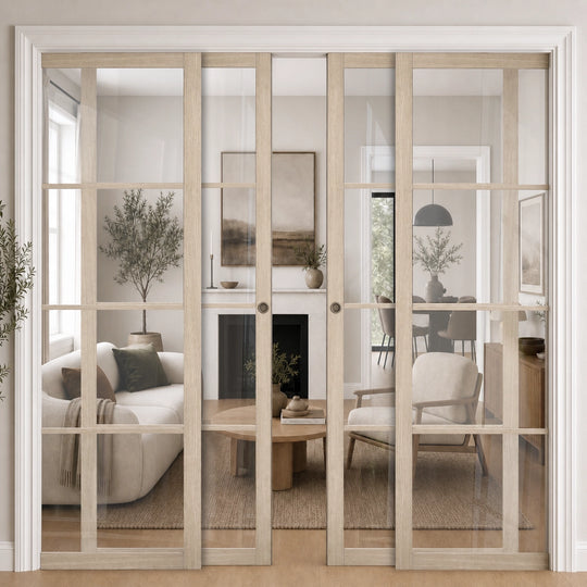 Blonde Oak Soho Clear Glazed 4 Door Telescopic Pocket Door System