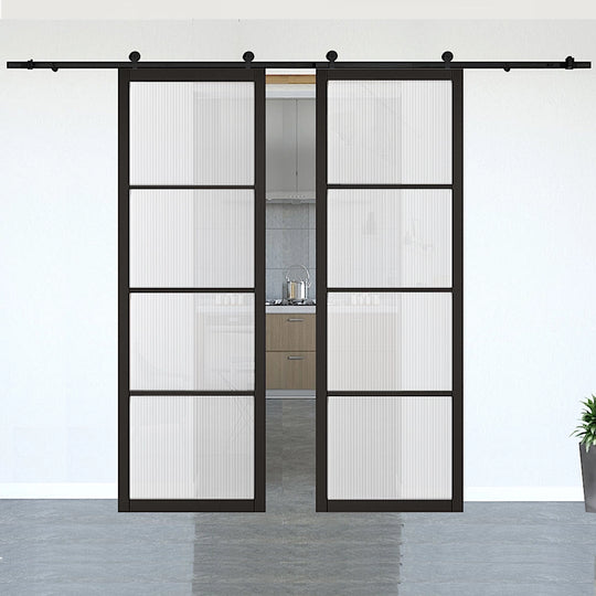 Soho Black Reeded Glazed Double Doors with Double Sliding Track