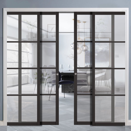 Black Soho Clear Glazed 4 Door Telescopic Pocket Door System