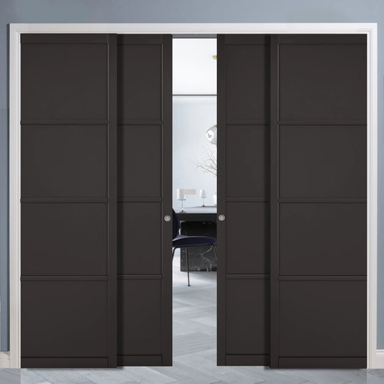 Black Soho 4 Door Telescopic Pocket Door System