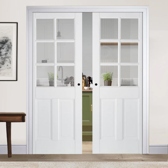 Solid White Canterbury 2P-6L Double Pocket Door Set