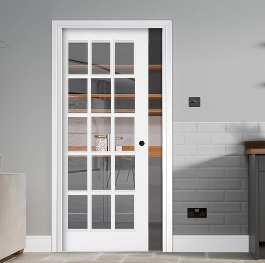Solid White SA15 Clear Glazed Pocket Door Set