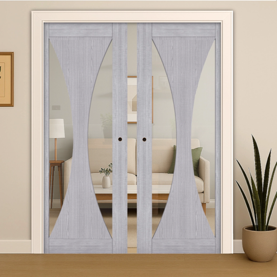 Sorrento Light Grey Clear Glazed Double Pocket Door Set