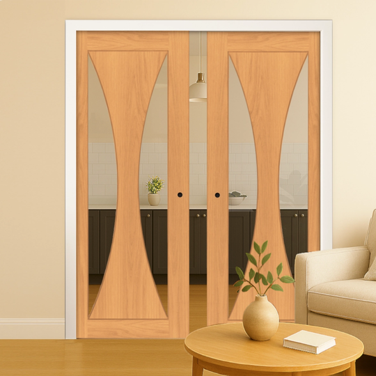 Sorrento Oak Clear Glazed Double Pocket Door Set