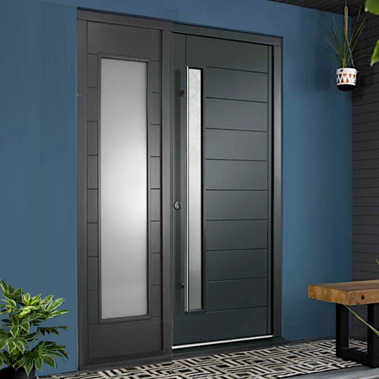 Stockholm Grey External Door Set with Single Sidelight and Pull Bar Handle