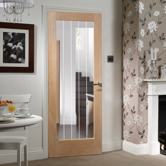 Suffolk Oak 1 Light Internal Door with Etched Glass Fully Finished