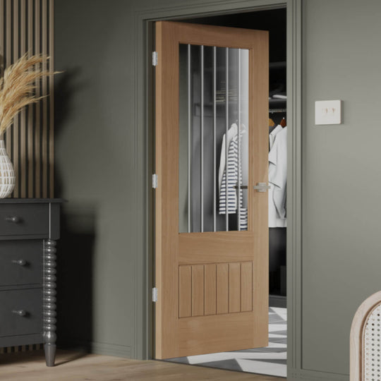 Suffolk Essential Oak 2XG Internal Door with Clear Etched Glass