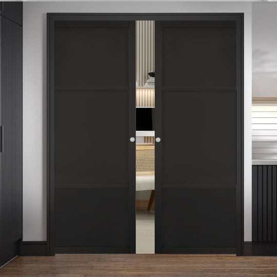 Sutton Black Double Pocket Door System