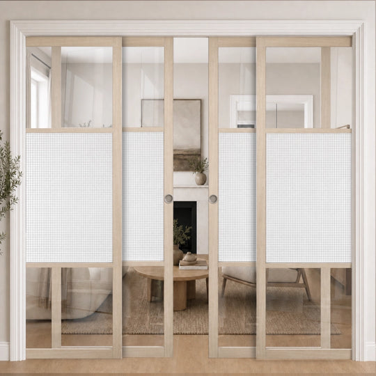 Blonde Oak Sutton Reeded Glazed 4 Door Telescopic Pocket Door System