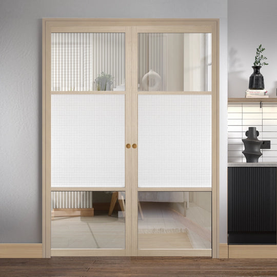 Blonde Oak Sutton Reeded Glazed Door Pair