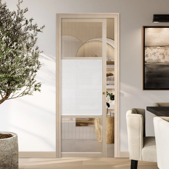 Blonde Oak Sutton Reeded Glazed Pocket Door System