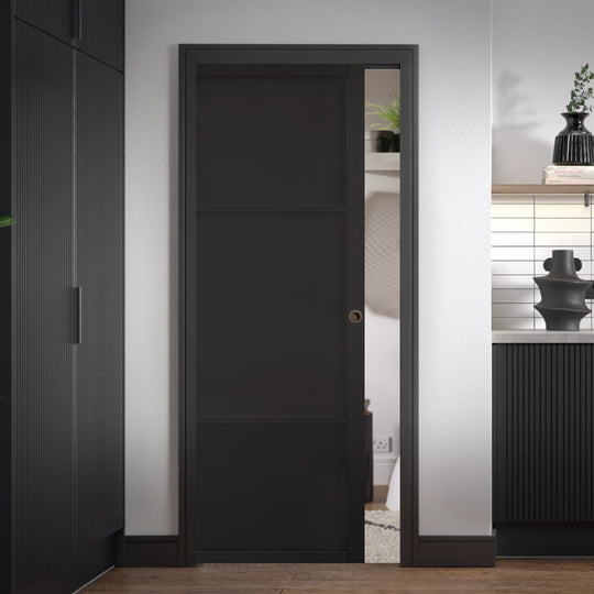 Sutton Black 3 Panel Pocket Door Set