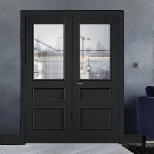 Charcoal Black Toledo Clear Glazed Internal Door Pair