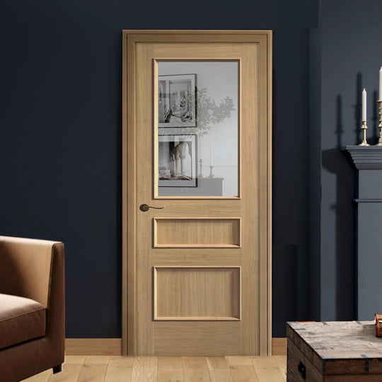 Oak Toledo 3 Clear Glazed Internal Door Fully Finished