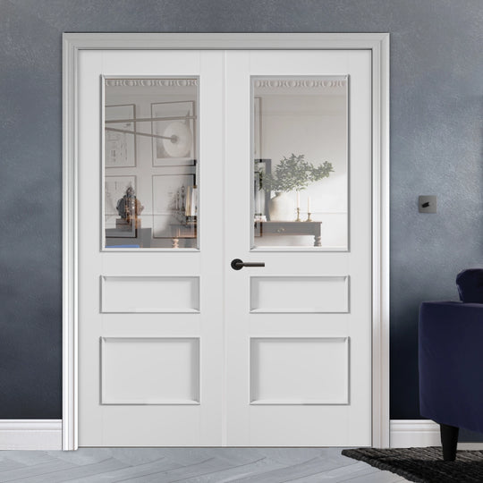 Toledo 3 Panel White Clear Glazed Internal Door Pair