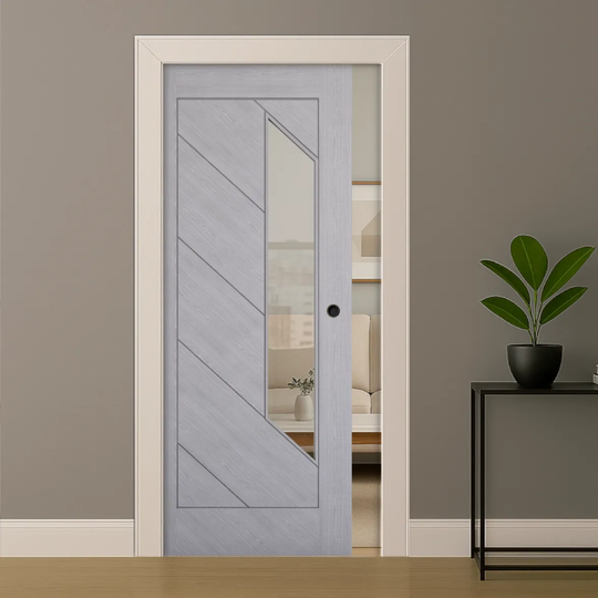 Torino Light Grey Clear Glazed Pocket Door Set