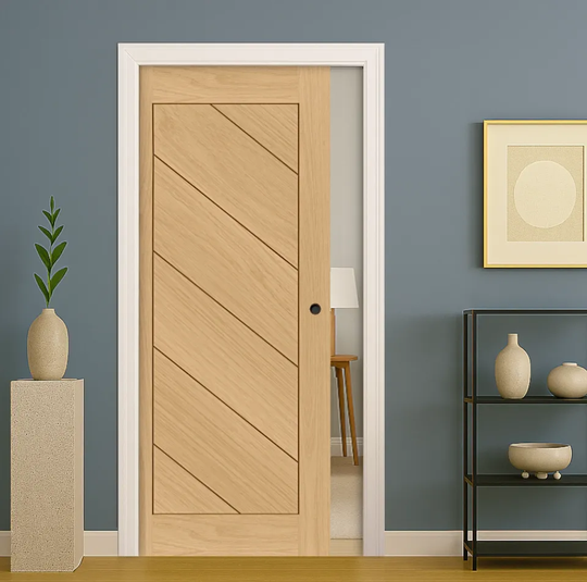 Torino Oak Pocket Door Set Fully Finished