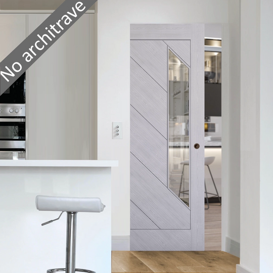 Torino Light Grey Glazed Flush Pocket Door Set