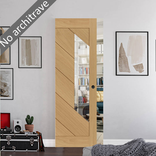 Torino Oak Clear Glazed Flush Pocket Door Set