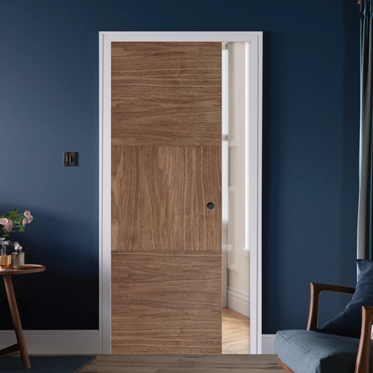 Tres Walnut Pocket Door Set