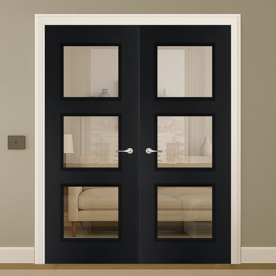Trinity Black Clear Glazed Door Pair Fully Finished