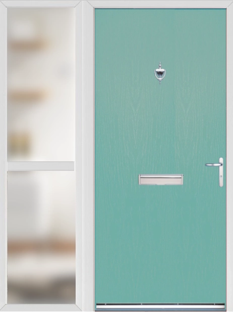 Turquoise Modern Flush External Fire Door Set with Sidelight
