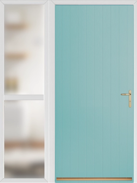 Turquoise Tongue and Groove External Fire Door Set with Sidelight