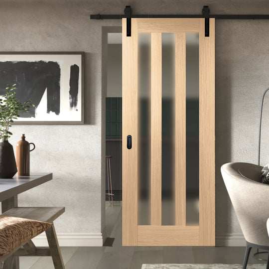 Idaho Utah Oak Frosted Glazed Face Mounted Sliding Door Set