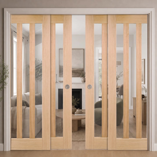 Utah Oak 3L Clear Glazed 4 Door Telescopic Pocket Door System